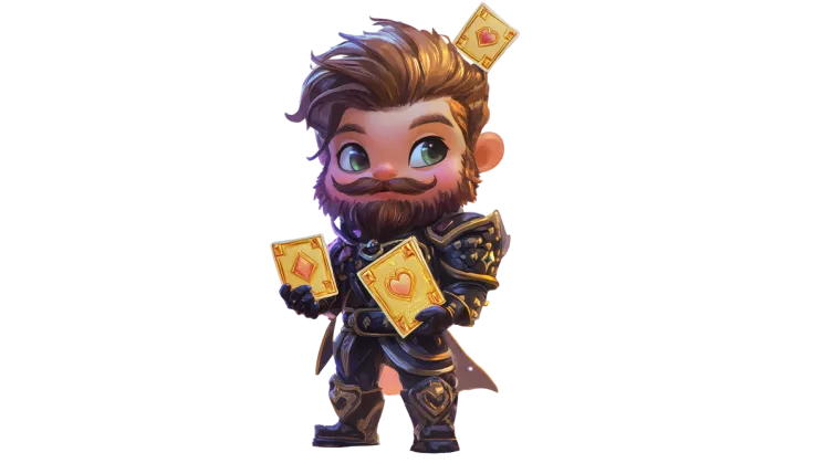 Warrior holding playing cards